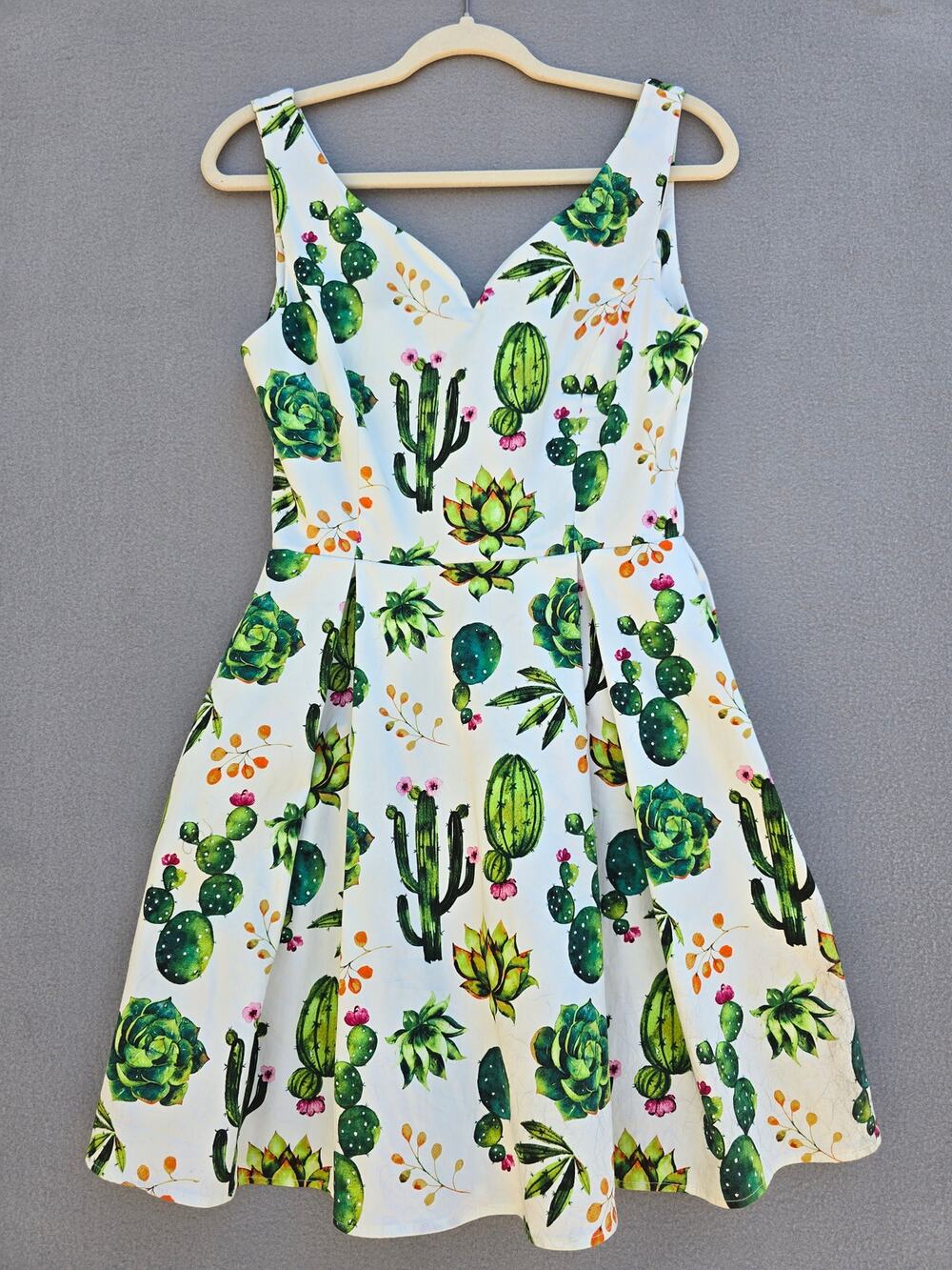 IXiA Sleeveless Fit Flare Dress with Cactus Flower Design Made in USA